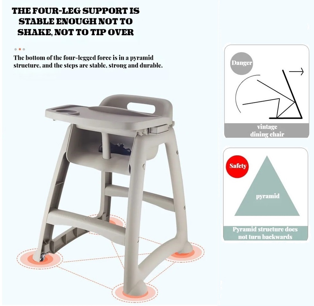 Baby Chair 0-4 Years Old Safe Stable Non-Toxic Plastic High Chair Easy to Clean (Color: Gray)