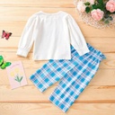 Girls Toddler Butterfly Print Blouse Suit Long Sleeve Pullover Butterfly Printing Tops Plaid Trousers Set