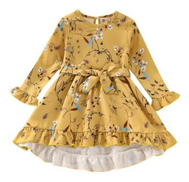 Dress Autumn Women Clothing Long Sleeve Flower Dress.