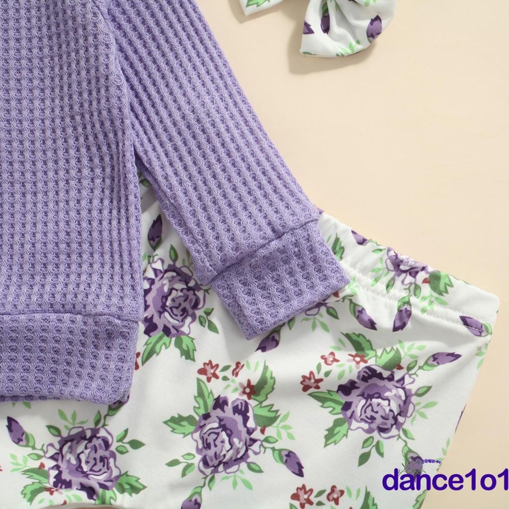 Baby Girls Long Sleeve O neck Tops Floral Print Trousers Bow knot Headband Set