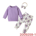Baby Girls Long Sleeve O neck Tops Floral Print Trousers Bow knot Headband Set