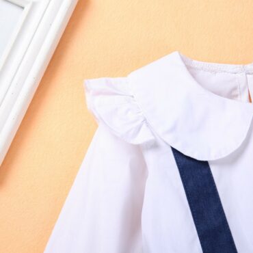 Lovely blue and white 7 month baby girl dresses Long sleeves birthday dress for 1 year baby girl Cheap kids clothing set