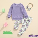 Baby Girls Long Sleeve O neck Tops Floral Print Trousers Bow knot Headband Set