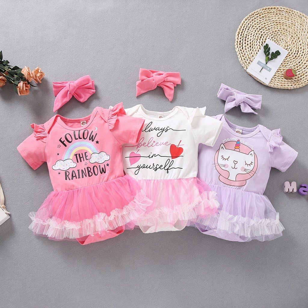 Baby Girls Rompers Short Sleeve Infant Jumpsuit