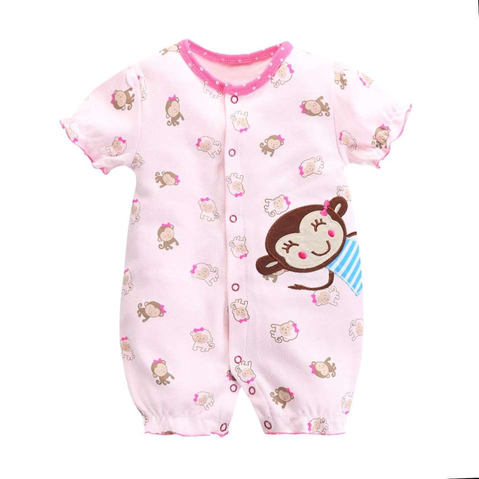 Baby Girls Summer Rompers Short Sleeve Jumper Cartoon Playsuit Cotton Outfits