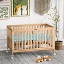 Foldable Adjustable and Mobile Wooden Crib with Wheels