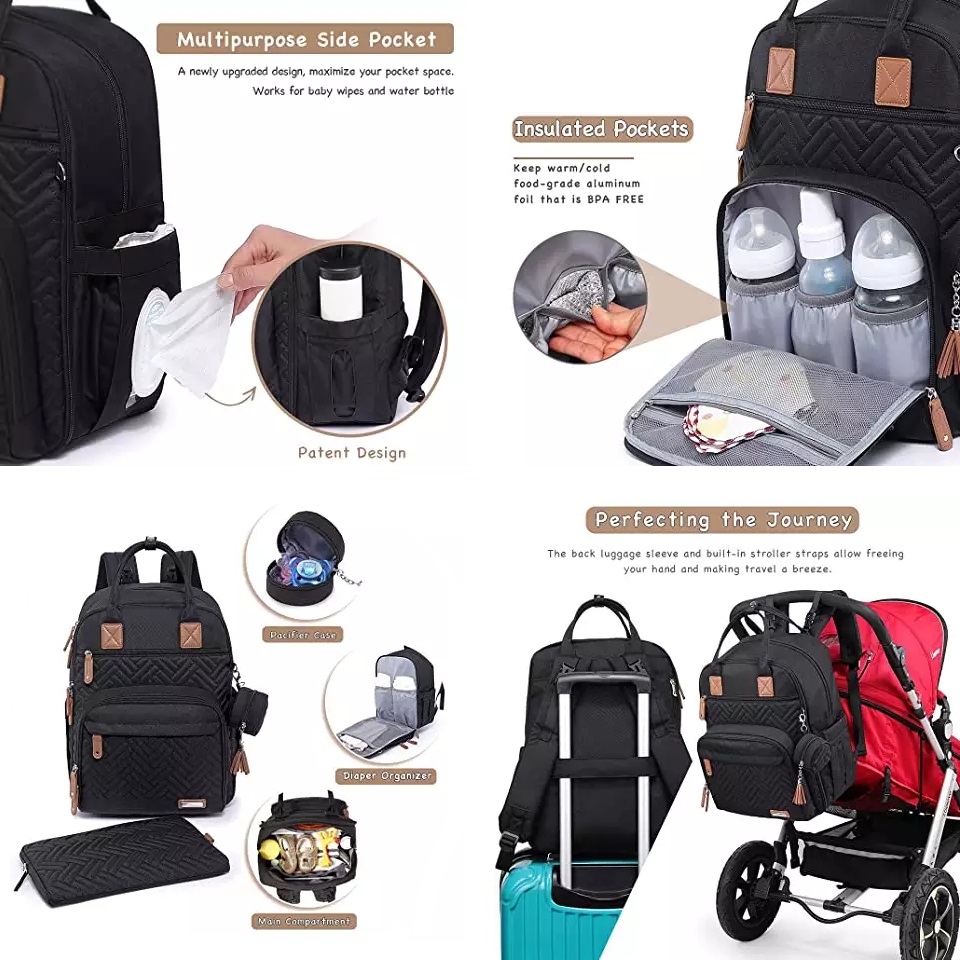Baby Nappy Multifunction Changing Bag with External USB port -Black color