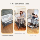 3 in 1 Foldable Baby Bassinet Bedside Sleeper with Large Storage Basket, Breathable Mesh and Cotton Mattress and Travel Bag