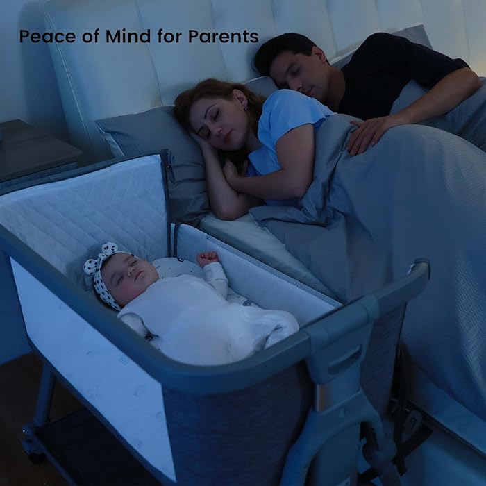 3 in 1 Foldable Baby Bassinet Bedside Sleeper with Large Storage Basket, Breathable Mesh and Cotton Mattress and Travel Bag