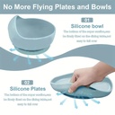 Feeding Set Toddler Weaning Set Silicone Bowl and Plate with Suction Spoon Fork