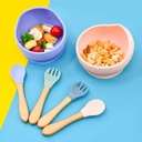Feeding Set Toddler Weaning Set Silicone Bowl and Plate with Suction Spoon Fork