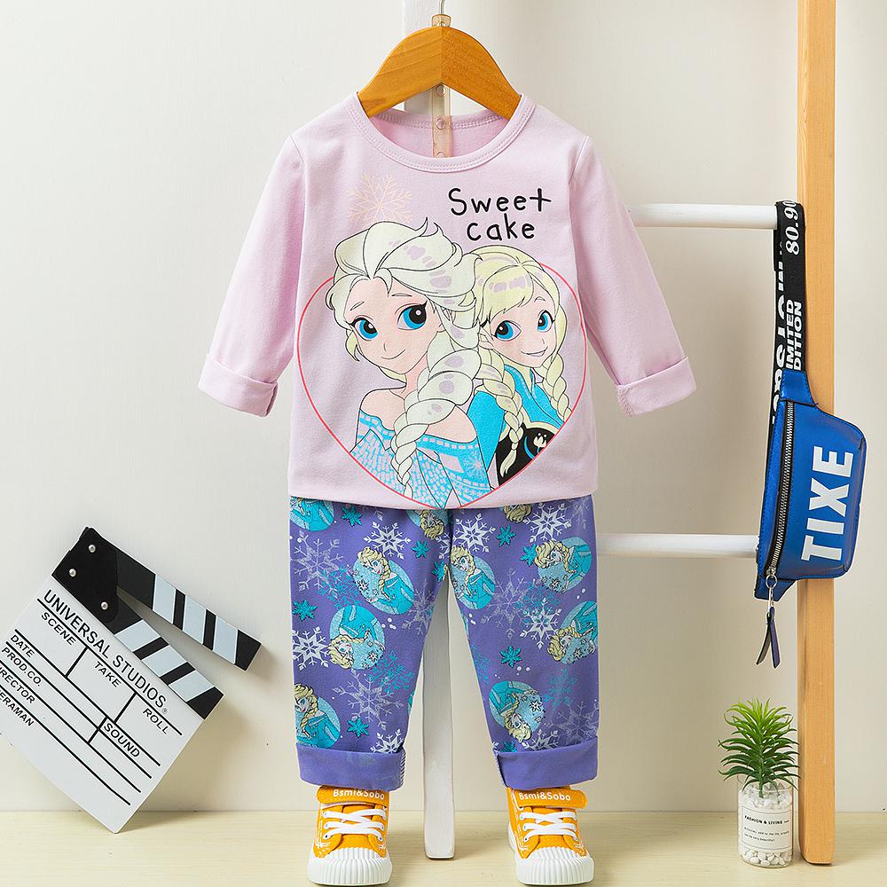 Crew Neck Long Sleeve Printed Organic Cotton Baby Girl Pajamas Set