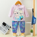 Crew Neck Long Sleeve Printed Organic Cotton Baby Girl Pajamas Set