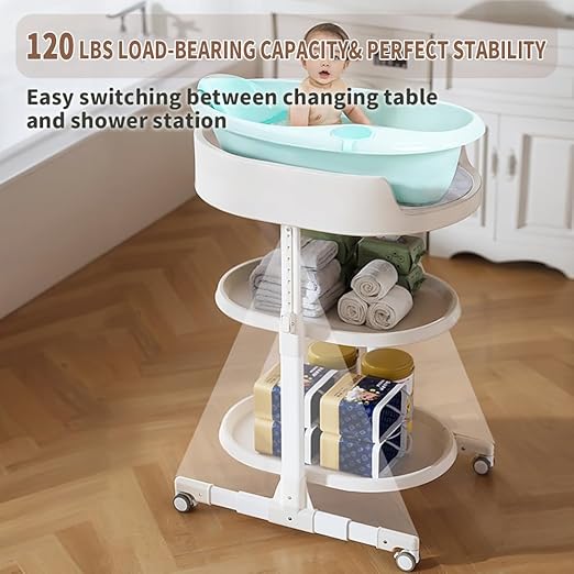 Diaper Changing Station, Portable Changing Table for Baby, Diaper Changing Table, Waterproof Baby Changing Station with Wheels and Adjustable Height for Newborn Infant and Toddler