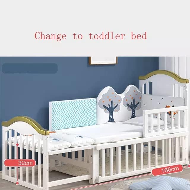 Children Crib, Baby Wooden Cot, Bed Multifunctional Rocker, Convertible Desk And Kids Sofa With Mosquito Net (bedding set sold separately)