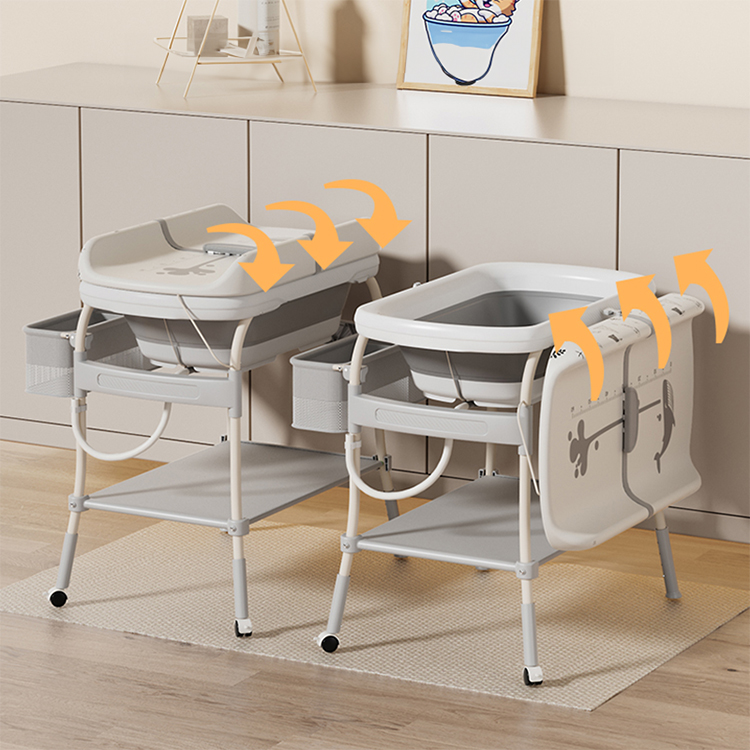2 in 1Height Adjustable Foldable Daycare Baby Diaper Changing Table with Safety Strap