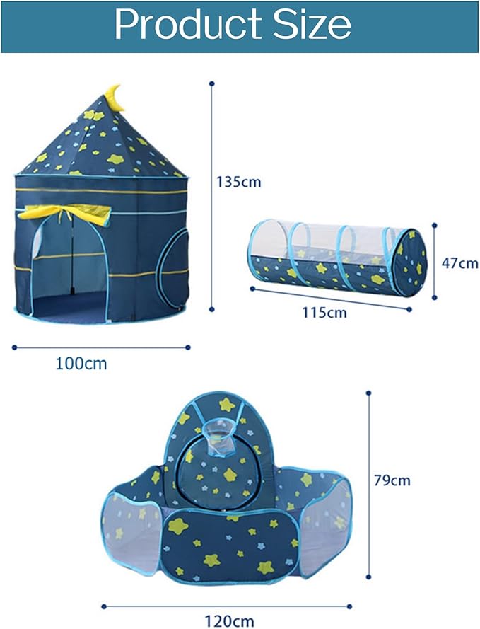3 pieces castle child indoor outdoor play teepee kids tent 1 - 8 years