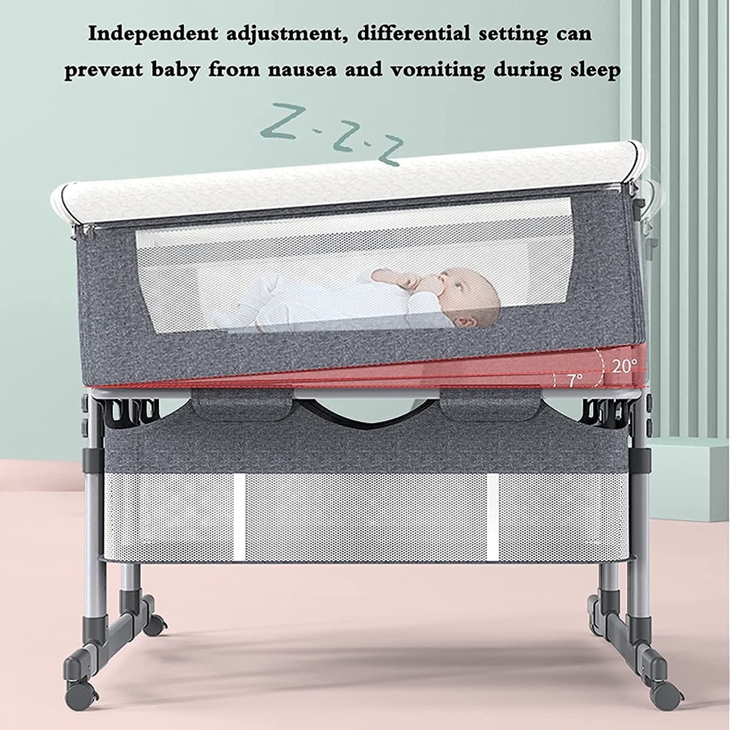 Twin Bassinets for Baby Double Bedside Sleeper - Perfect for Twins, Adjustable Height and Angle, Mesh Sides, Storage Pockets, Available in two colors