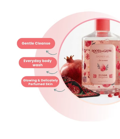 Roots & Glow Women’s Shower Gel Refreshing Cleanse & Nourishing Glow Luxurious daily shower gel inspired by the beauty of blooming pomegranates. 