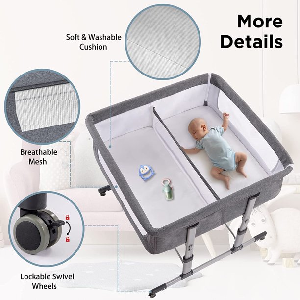 Twin Bassinets for Baby Double Bedside Sleeper - Perfect for Twins, Adjustable Height and Angle, Mesh Sides, Storage Pockets, Available in two colors