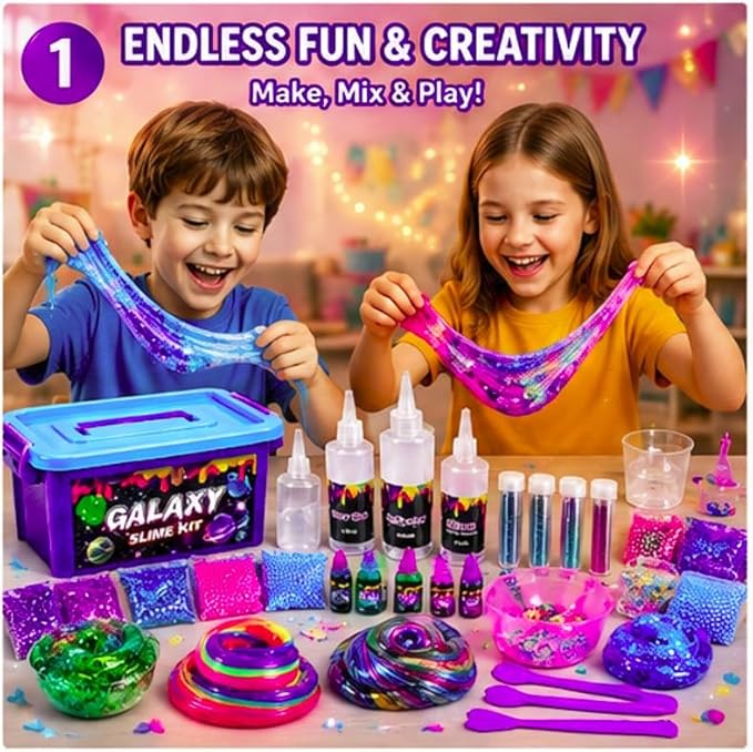 31 Pcs Galaxy Slime combo Kit – Glow in The Dark DIY Slime Making Kit with Fluffy Clay, Cloud Foam & Glitter, Arts & Crafts Toy for Girls & Boys, Birthday Gift, Creative Slime Kit Age 6+