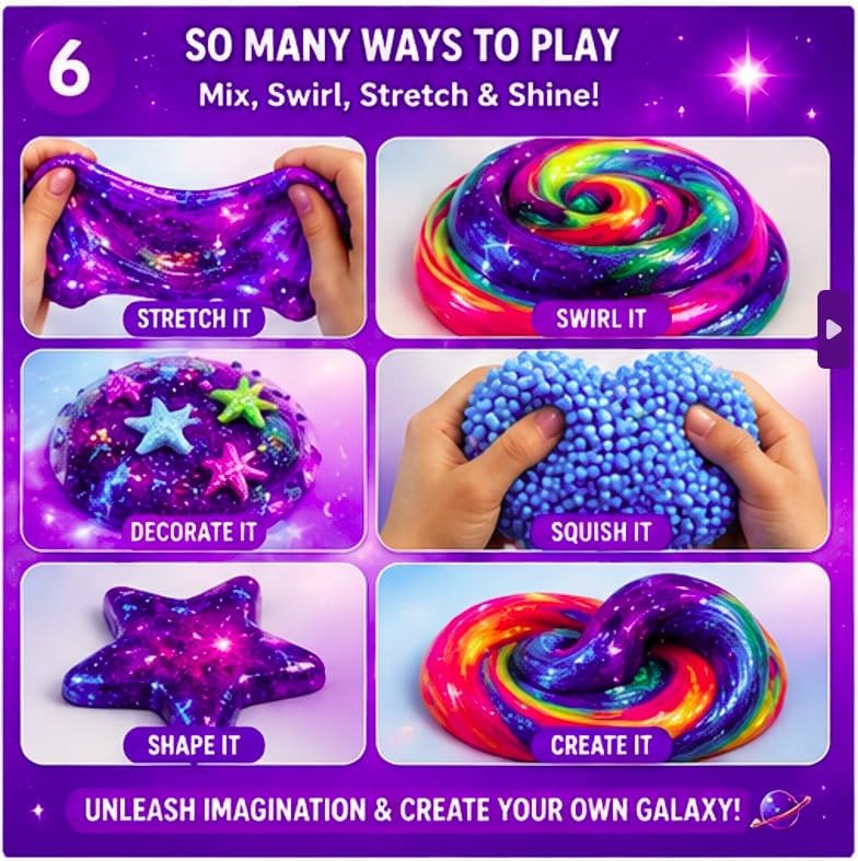 31 Pcs Galaxy Slime combo Kit – Glow in The Dark DIY Slime Making Kit with Fluffy Clay, Cloud Foam & Glitter, Arts & Crafts Toy for Girls & Boys, Birthday Gift, Creative Slime Kit Age 6+
