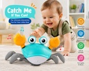 Crawling Crab Baby Toy – Interactive Electric Toy for Baby & Toddlers with Music & LED Lights | Tummy Time Moving Crab Toy with Obstacle Avoidance | Rechargeable – Green/Yellow