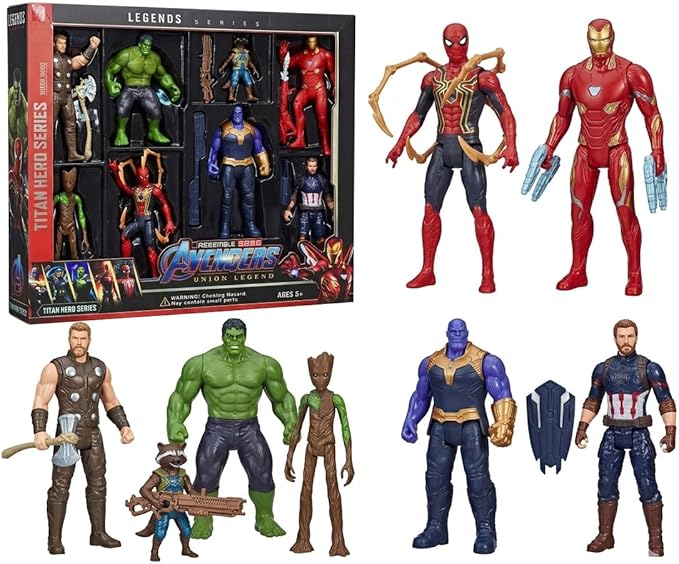  Avengers Action Super Hero Figures 8-Pack with Iron Man, Hulk, Captain America, Venom, Thor, Spider Man, Black Panther - Marvel Toys Gift Set for Kids Ages 4+ (Multi Colors)