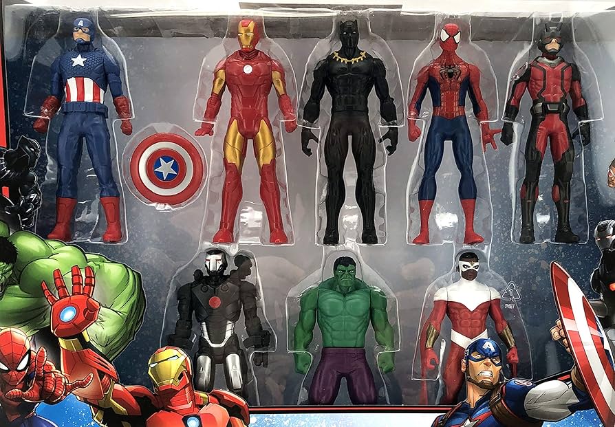  Avengers Action Super Hero Figures 8-Pack with Iron Man, Hulk, Captain America, Venom, Thor, Spider Man, Black Panther - Marvel Toys Gift Set for Kids Ages 4+ (Multi Colors)