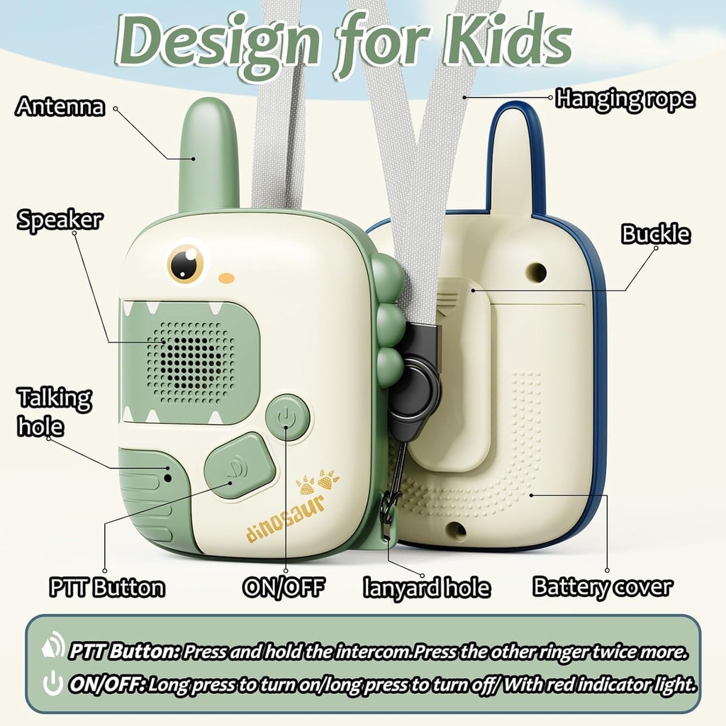 Dinosaur Walkie Talkie Toys 2 Pack, Long Range Walkie Talkies for Kids, Outdoor Camping Toys & Games, Birthday Gifts For Boys And Girls.