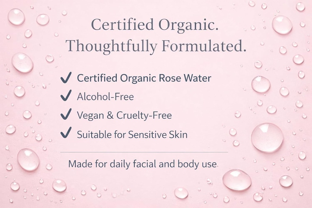 IDIR Organic Rose Water for Face with Hyaluronic Acid- Face Toner 100% Pure & Natural Hydrating Mist - Gentle, Plumping & Soothing Spray for All Skin Types - 250ml
