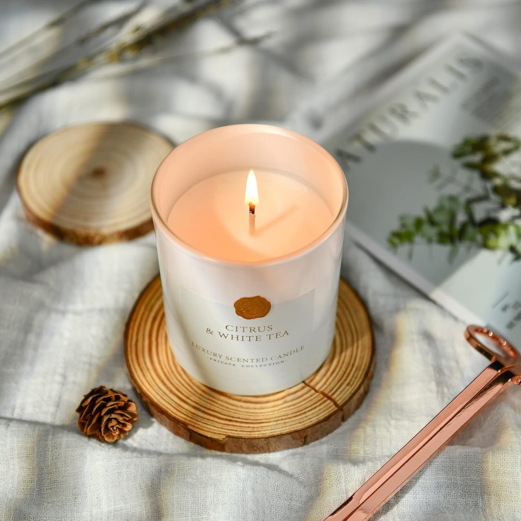 Citrus White tea Candles for Home Scented-White Tea, Pure Essential Oils Natural Soy Candles, White Glass Jars.