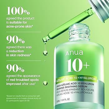 Anua Azelaic Acid 10 Hyaluro Redness Soothing Serum, Facial Serum for Sensitive skin, Hyaluronic Acid, Niacinamide, Spot Care, Natural Color, Vegan, Korean Skincare (30ml/ 1.01 fl oz.) 
