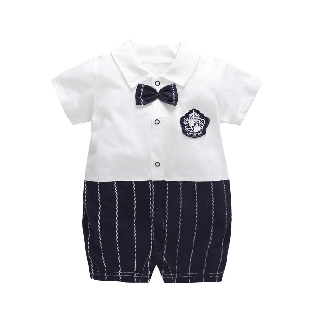 Baby Bodysuit Summer Short Sleeve Gentleman Baby Romper One Piece Pure Cotton Newborn Clothing