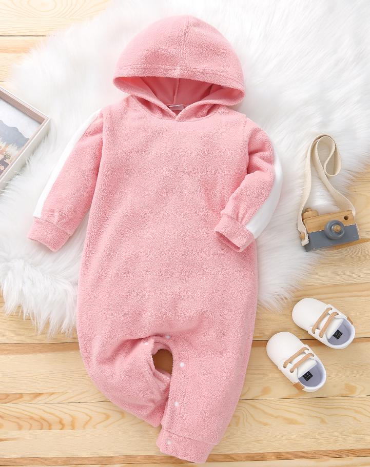 Baby Boy/Girl Solid Fuzzy Fleece Long-sleeve Hooded Jumpsuit