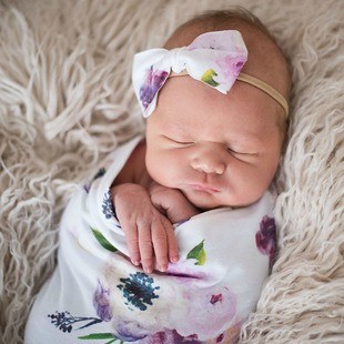 100% Cotton Muslin bamboo Swaddle Sack Newborn Sage Swaddlewith matching bow headband Baby Swaddle Wrap