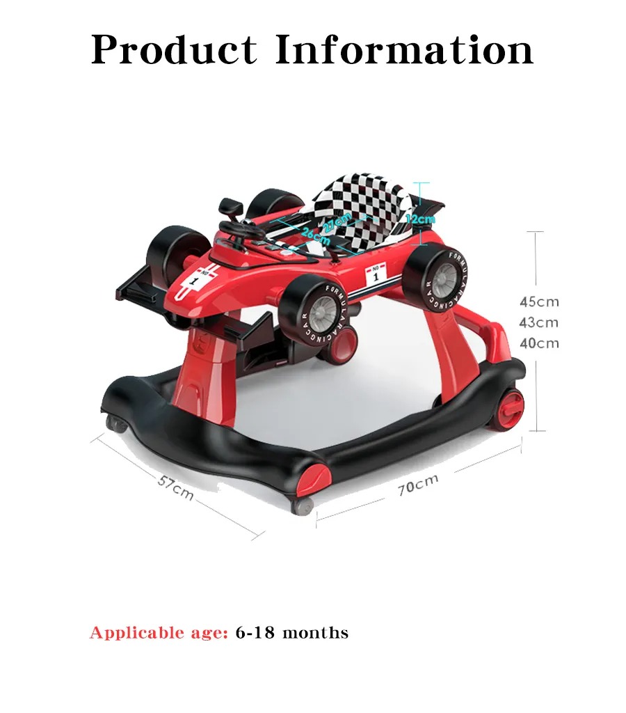 4-in-1 Baby Walker, Foldable Activity Walker with Adjustable Height and Speed, Music, Lights, Steering Wheel, Seat Cushion