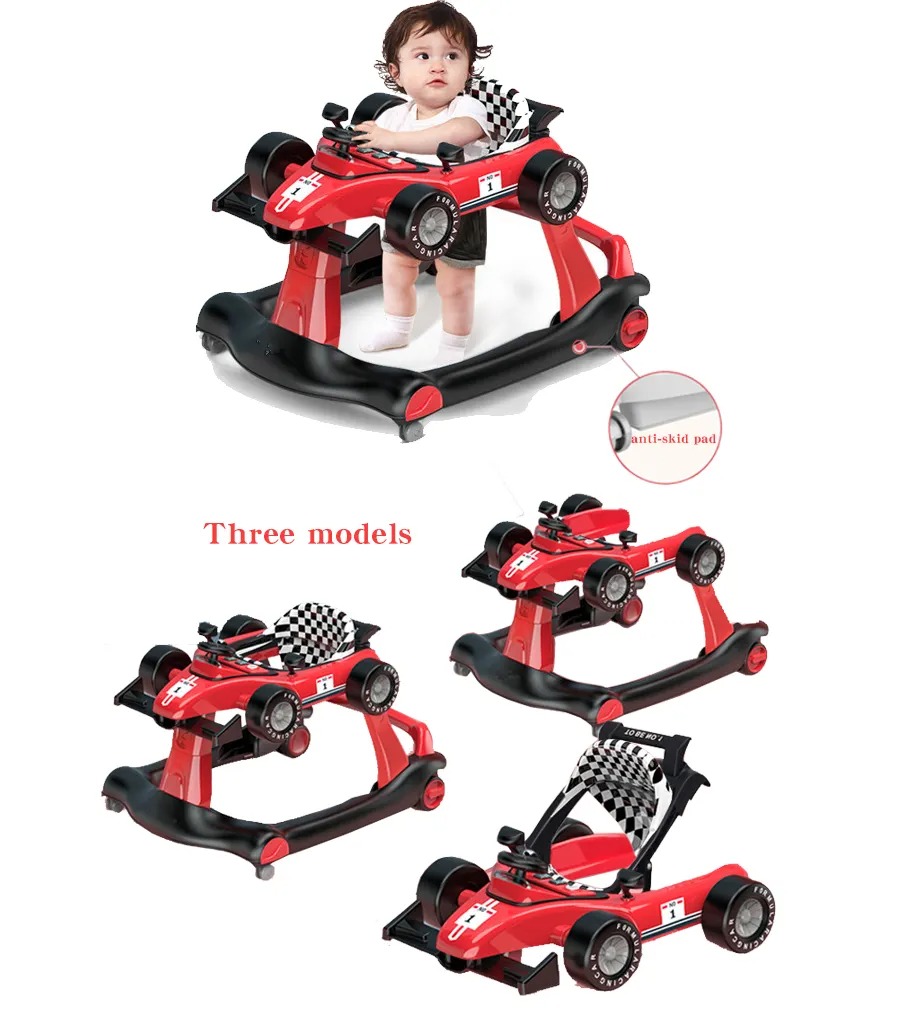 4-in-1 Baby Walker, Foldable Activity Walker with Adjustable Height and Speed, Music, Lights, Steering Wheel, Seat Cushion