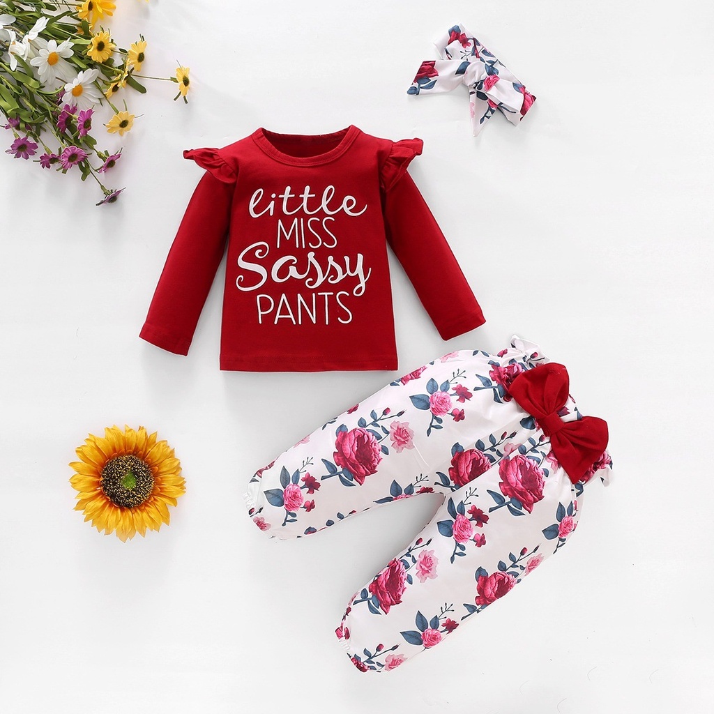 3 Pieces Little Miss Sassy Pants Baby Girl orange Set