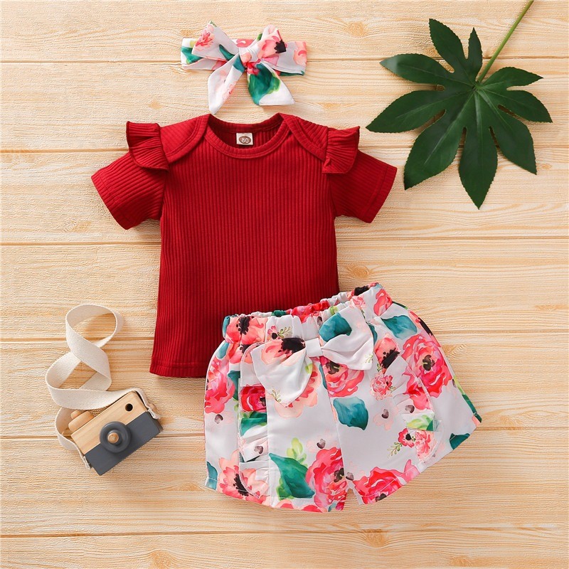 3pcs T-shirt pant set short sleeve girls summer wear toddle clothing suits