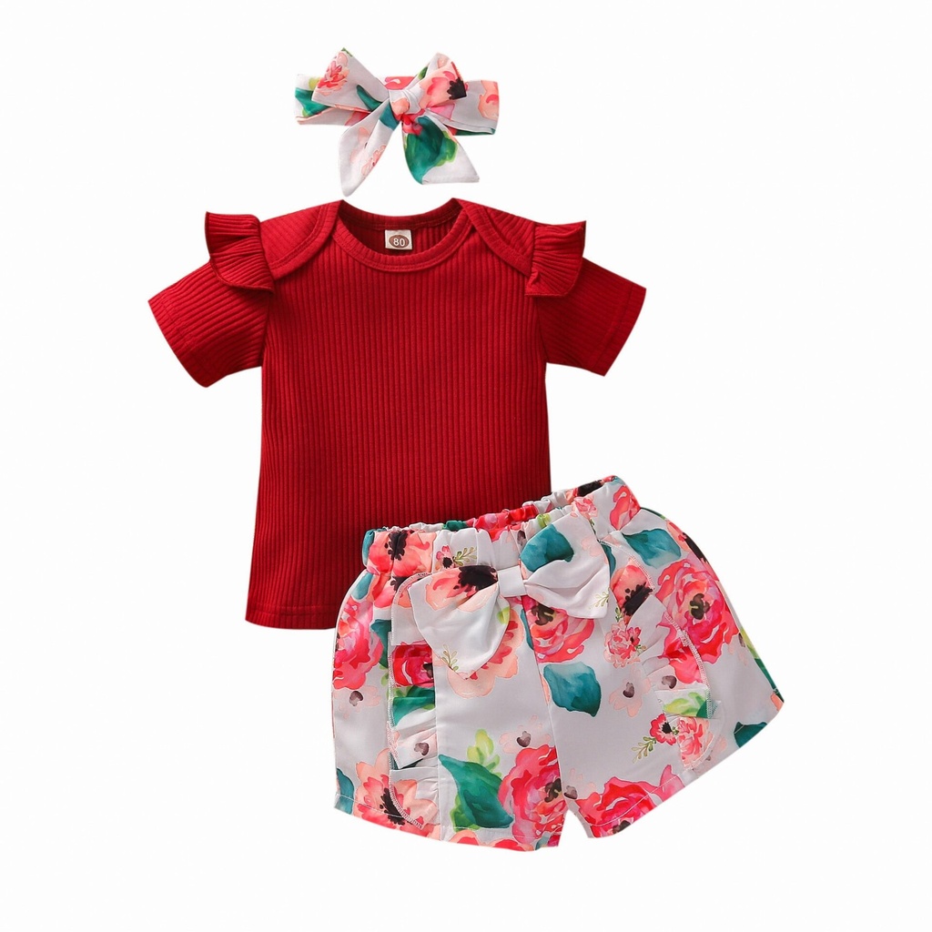 3pcs T-shirt pant set short sleeve girls summer wear toddle clothing suits