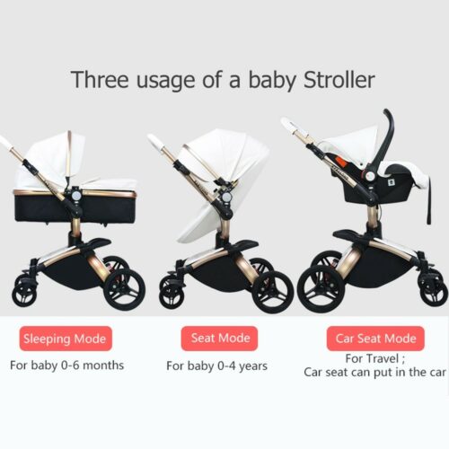 Luxury Baby Stroller 3 in 1 Fashion Carriage Gold Frame Pram