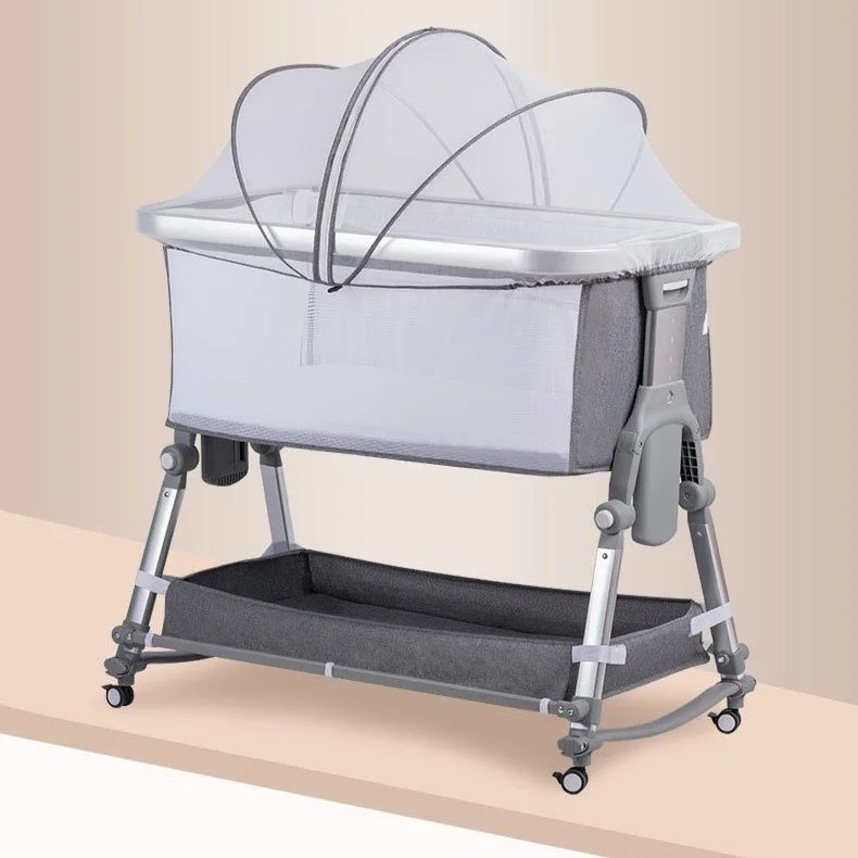 Foldable Adjustable Height Crib with Swivel Casters for Baby in UAE
