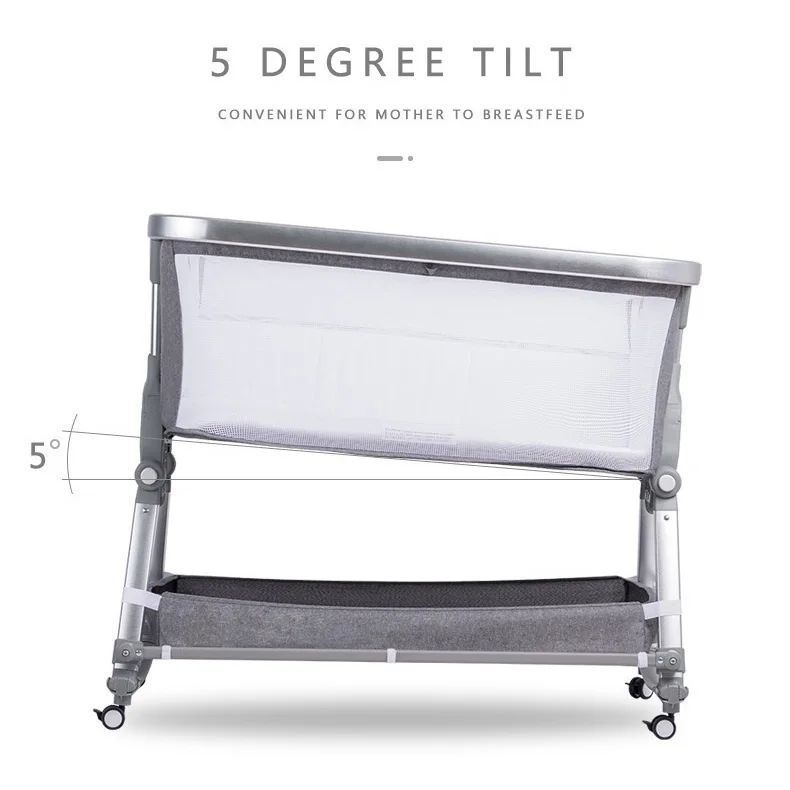 Foldable Adjustable Height Crib with Swivel Casters for Baby in UAE