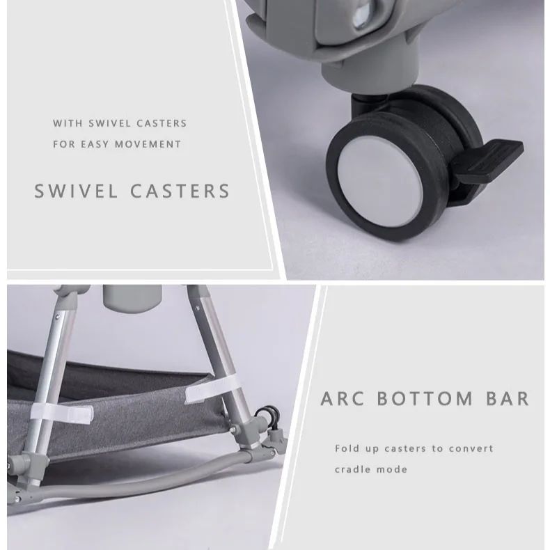 Foldable Adjustable Height Crib with Swivel Casters for Baby in UAE