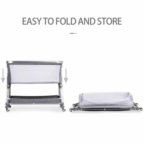 Foldable Adjustable Height Crib with Swivel Casters for Baby in UAE