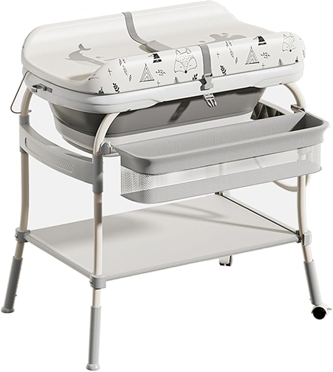 2 in 1 Height Adjustable Foldable Day care Baby Nursing & Diaper Changing Table with Safety Strap