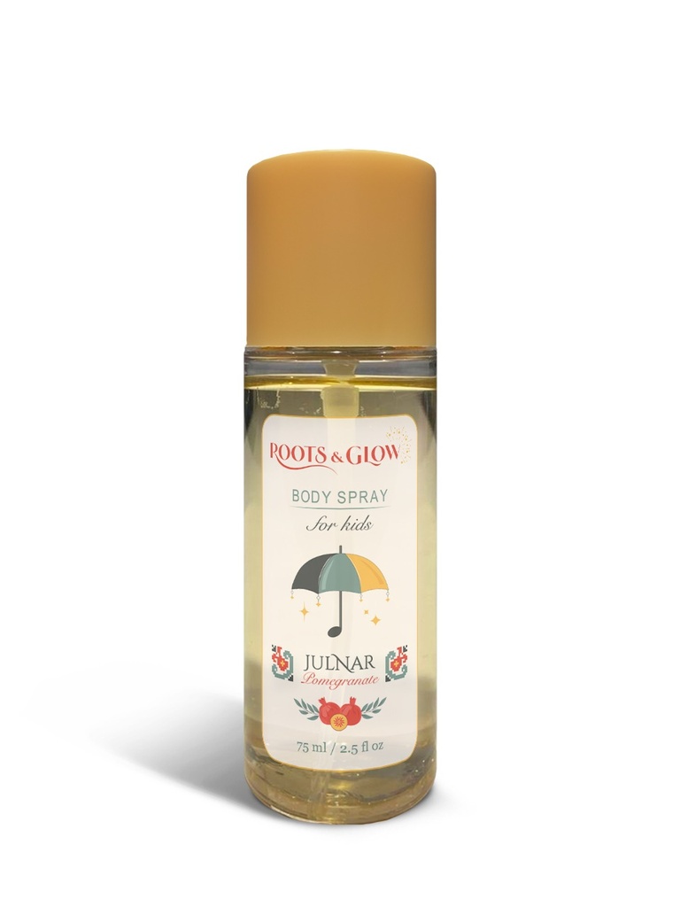 Roots & Glow Kids Body Mist / Spray 75ml light, cheerful body mist for kids, inspired by Palestinian pomegranates.