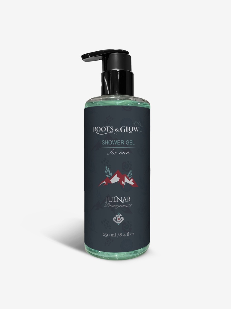 Roots & Glow Men’s Shower Gel 250ml Energizing Daily Cleanse & Fresh Confidence Refreshing shower gel with Palestine's pomegranate notes for men. 