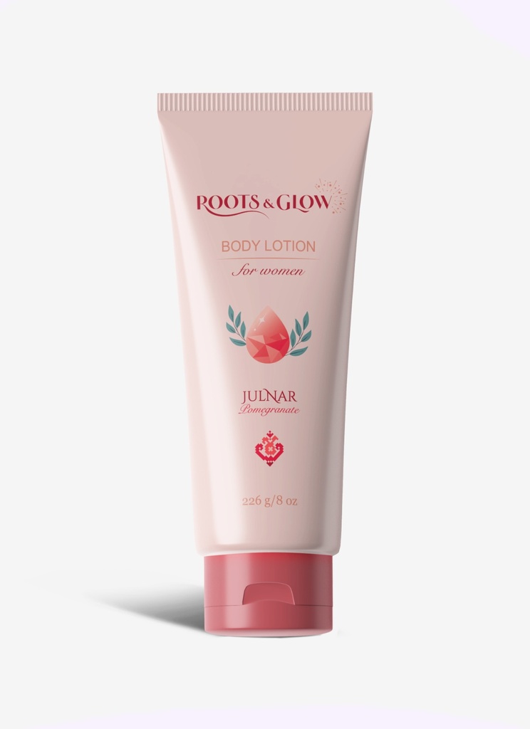 Roots & Glow Women’s Body Lotion Deep Hydration and Radiance Silky, nutrient-rich lotion inspired by the beauty of blooming pomegranates. 